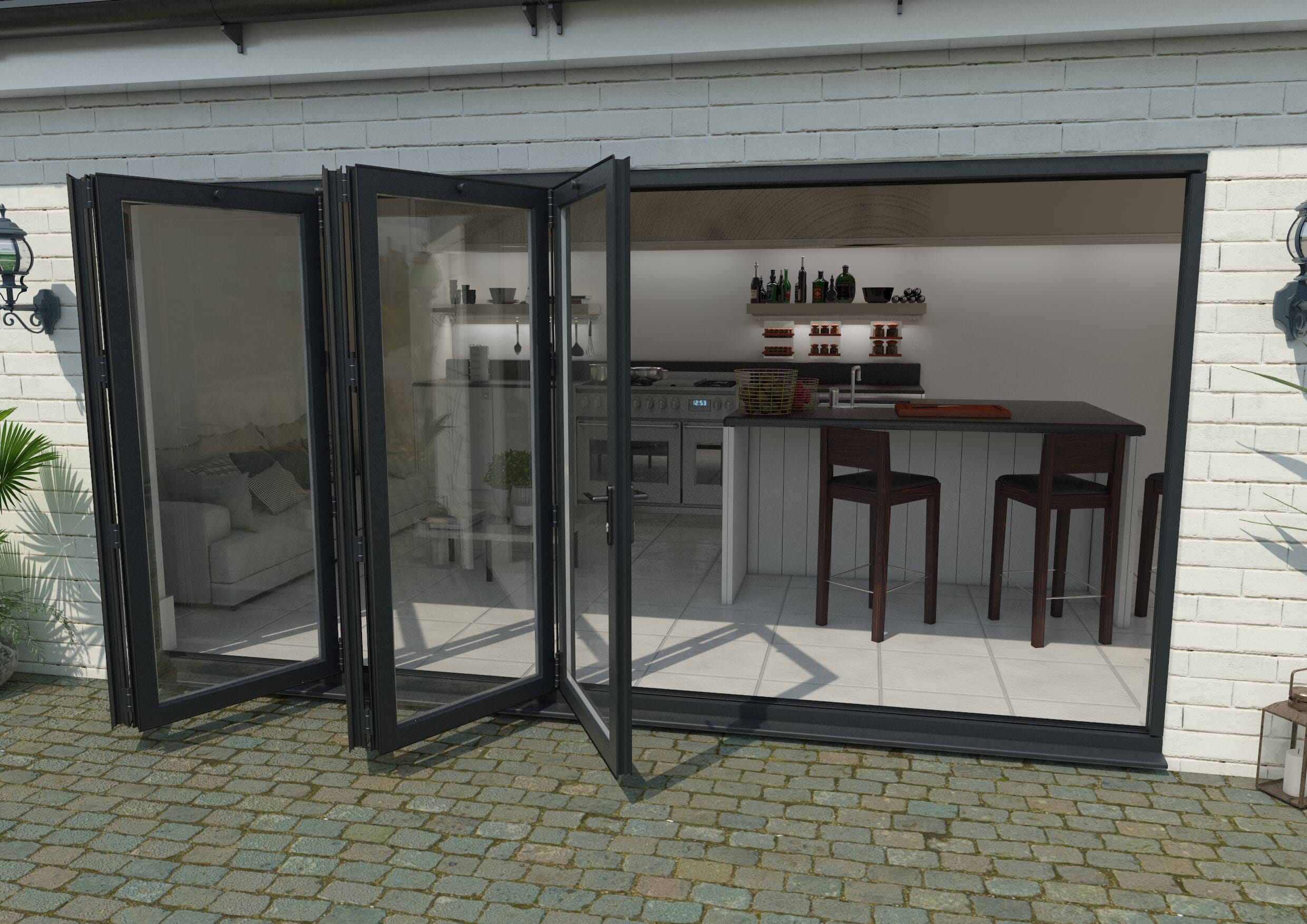 4200mm Grey Aluminium Bifold Doors 5 Left Bifold Doors At Climadoor