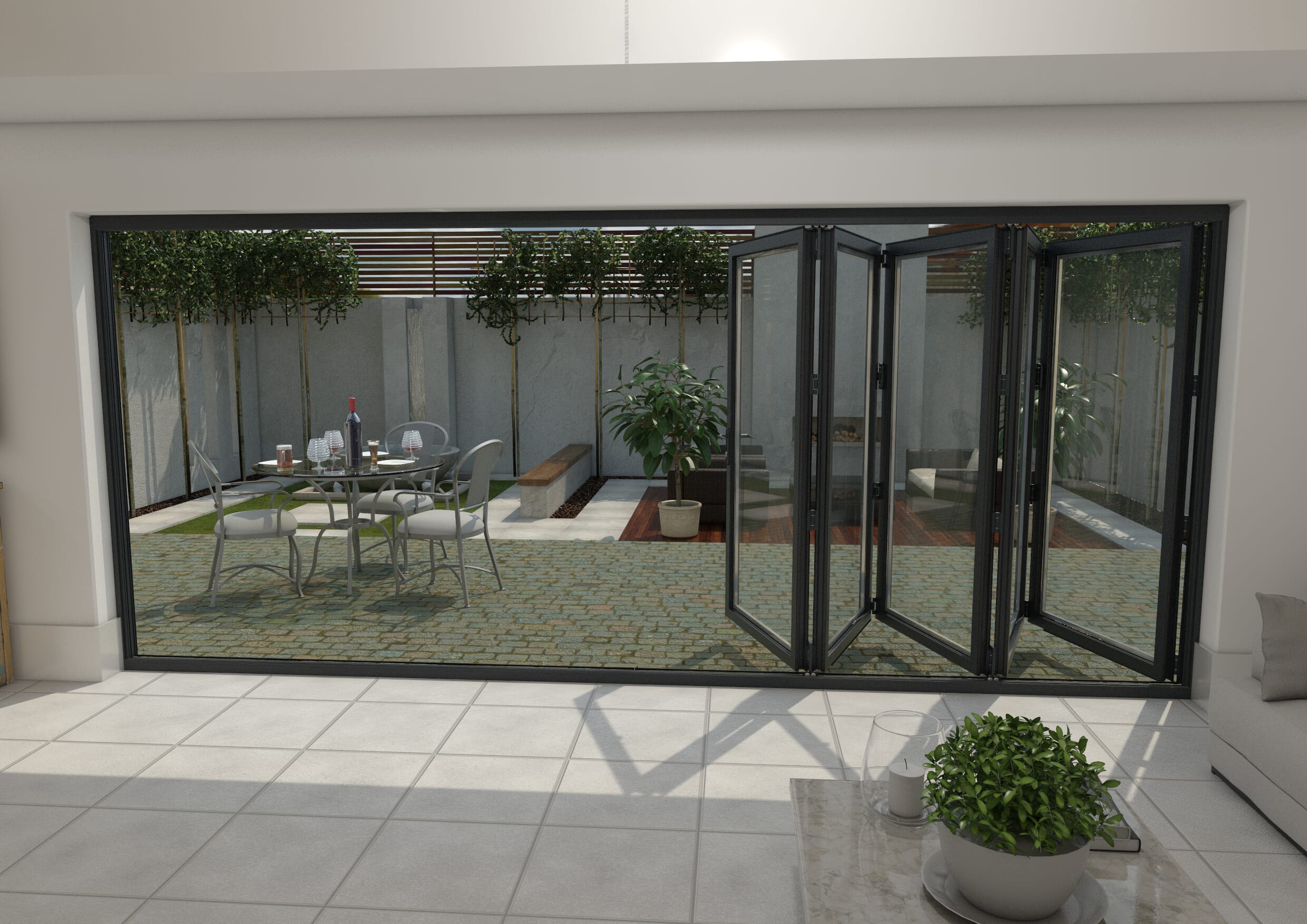 4800mm Grey Aluminium Bifold Doors 5 Left Bifold Doors At Climadoor