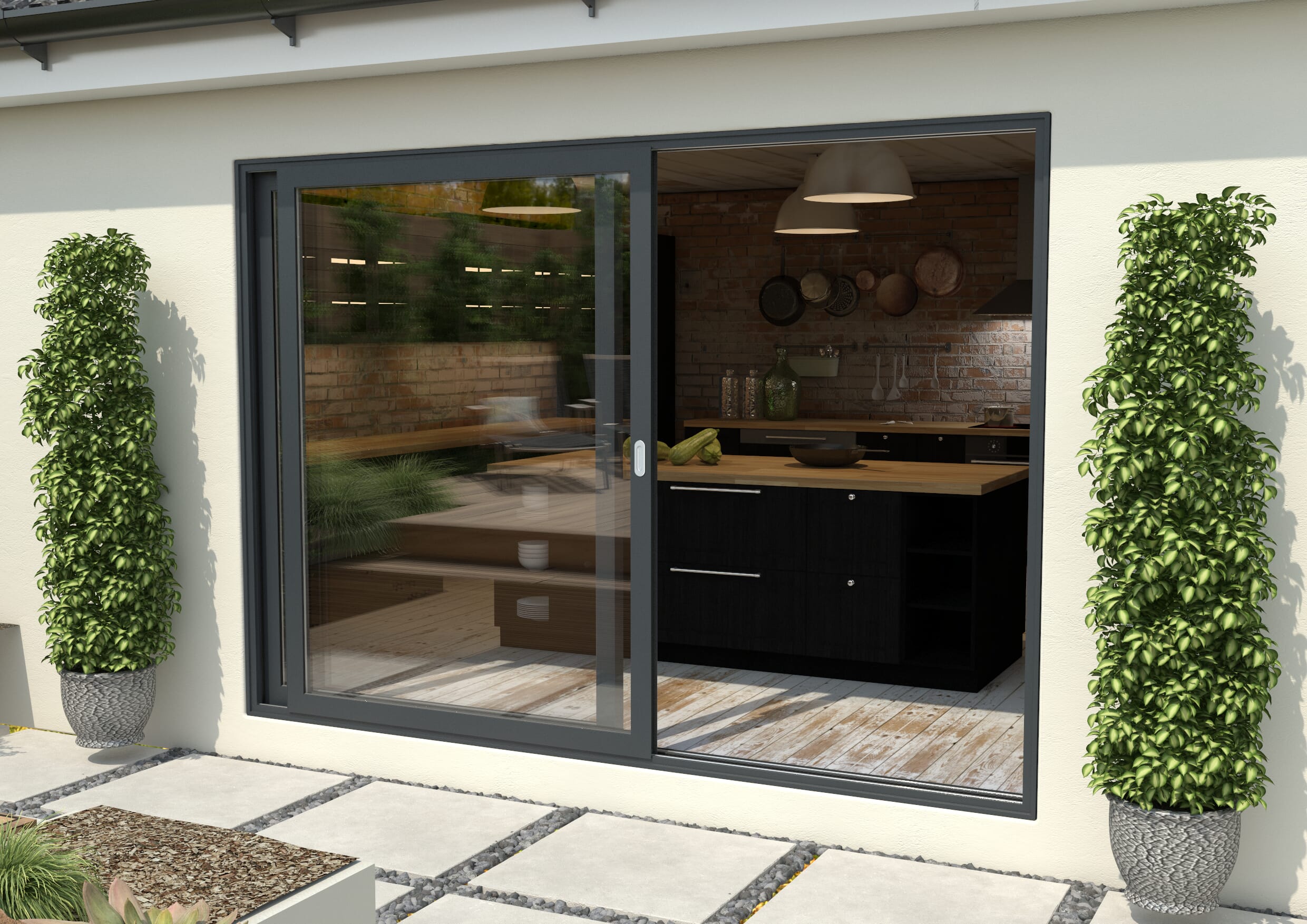 Mm Anthracite Grey Aluminium Sliding Doors Rh Sliding Lh Fixed