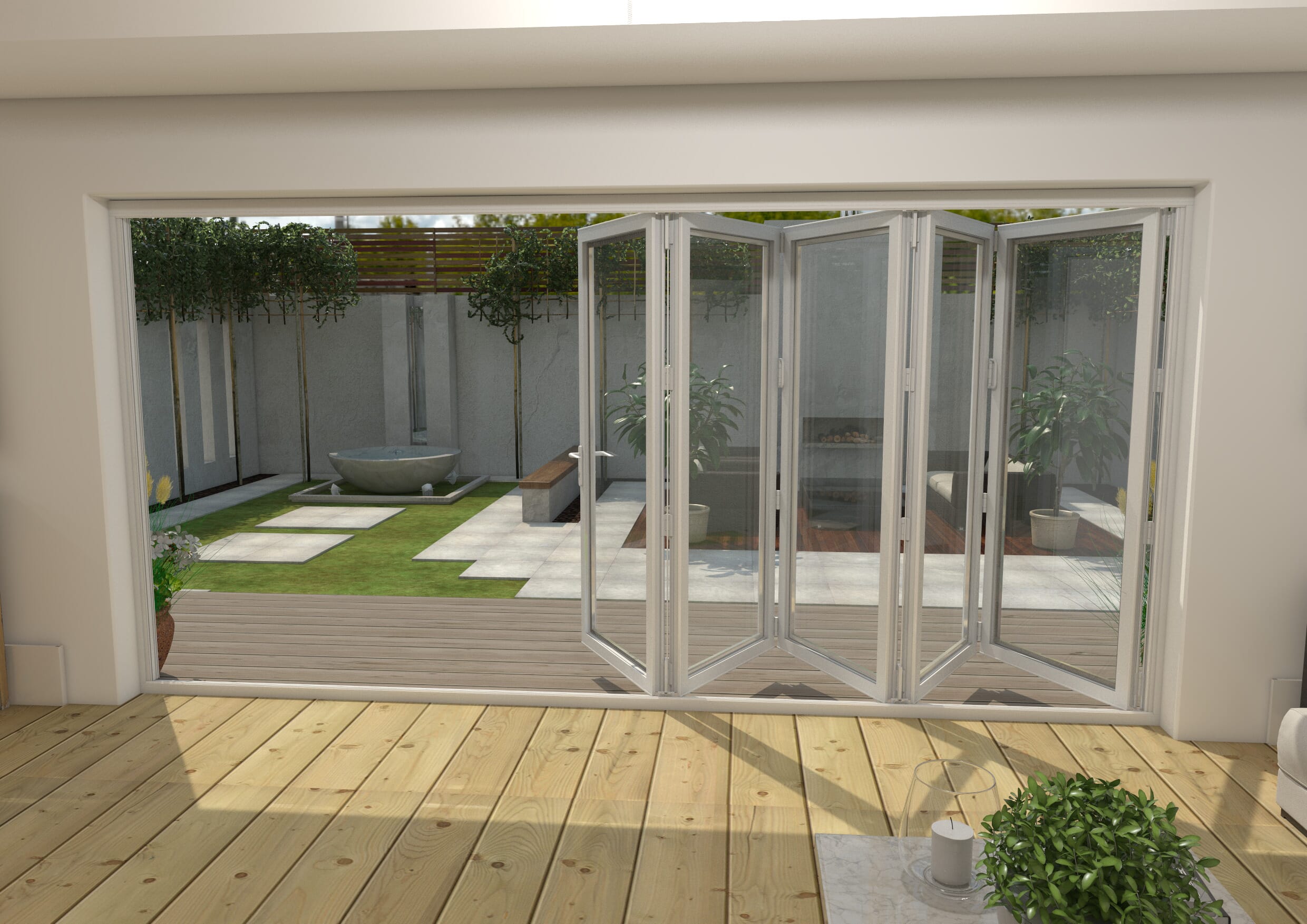 4200mm White Aluminium Bifold Doors 5 Left Bifold Doors At Climadoor