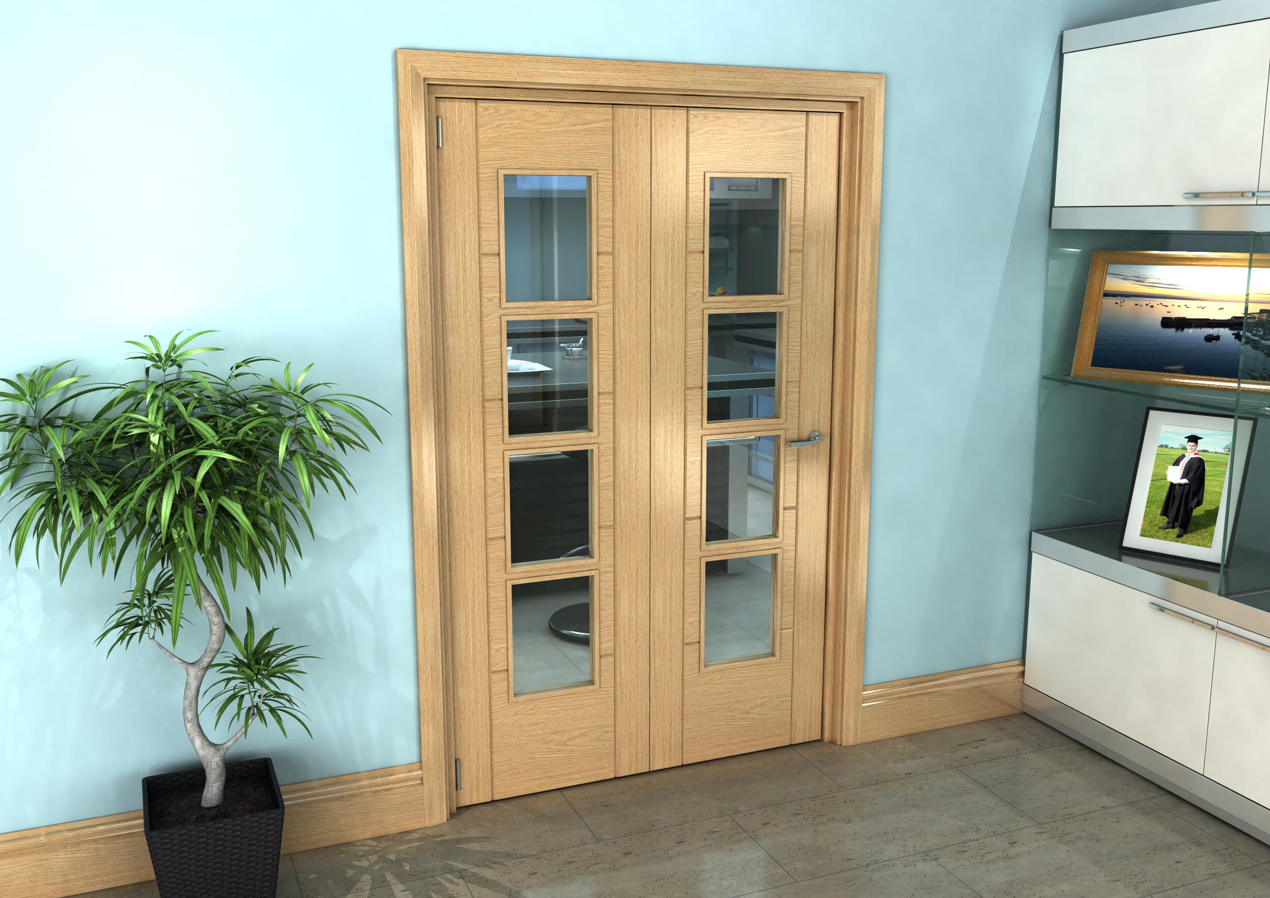 1295x2060x133mm ISEO Oak 4L Clear Roomfold Grande 2 0 At Vivid Doors