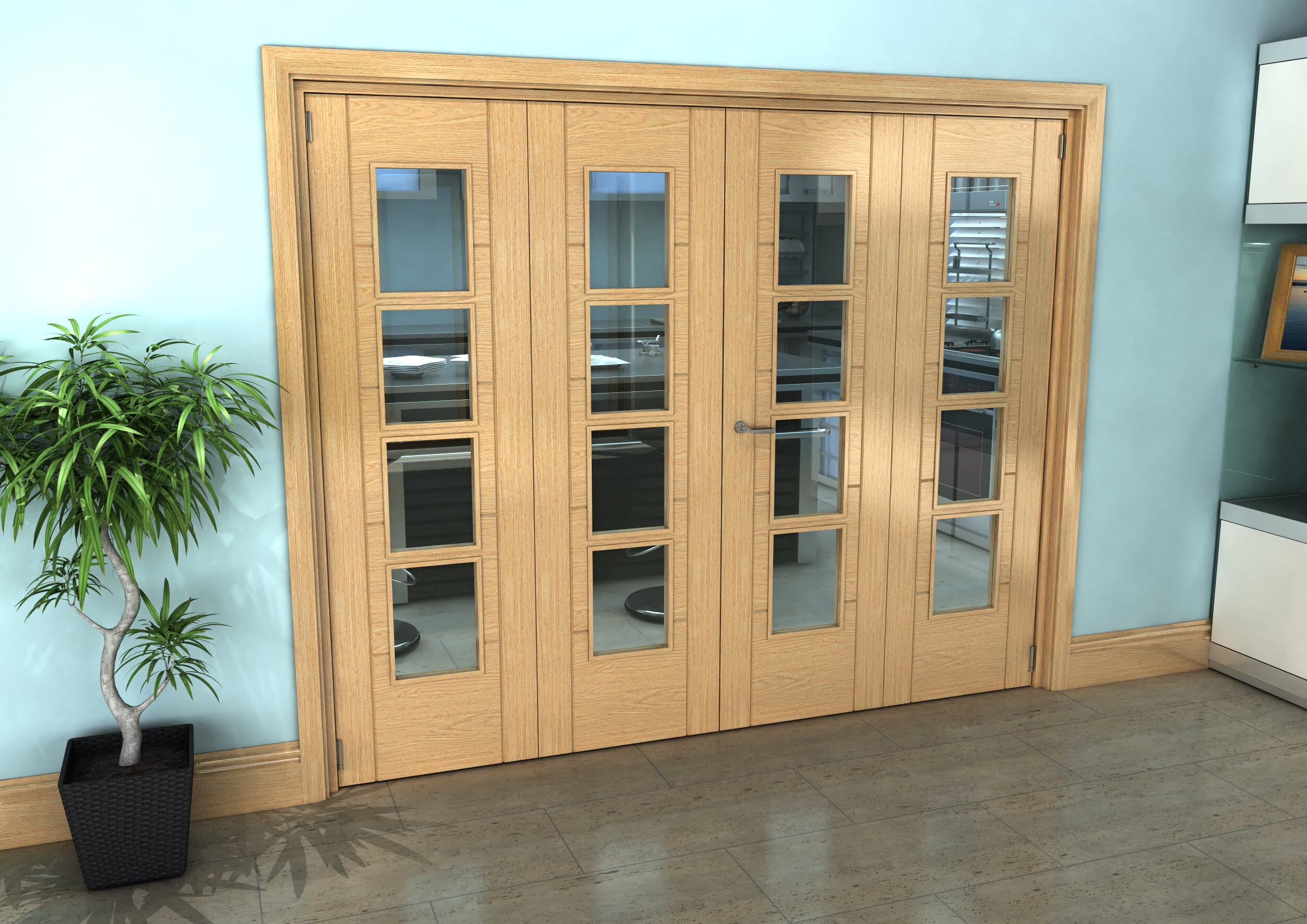 Iseo Oak 4 Light Clear 4 Door Roomfold Grande 2 2 X 610mm Doors