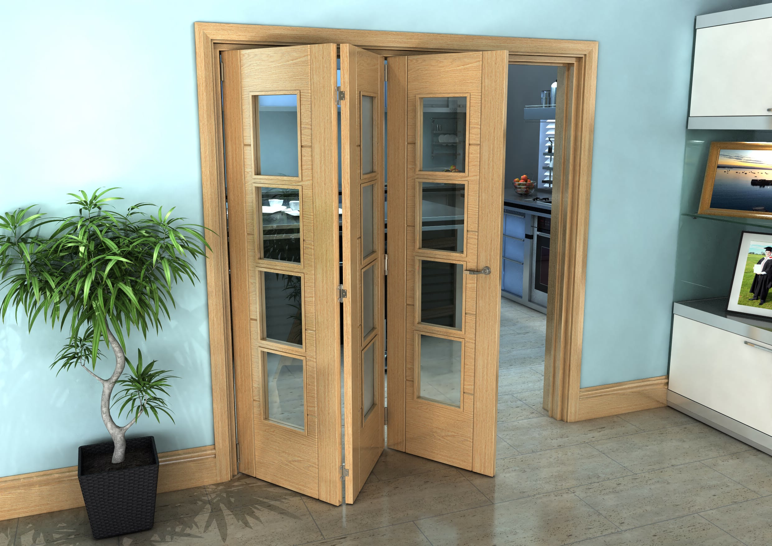 Iseo Oak 4 Light Clear 3 Door Roomfold Grande 3 0 X 610mm Doors At