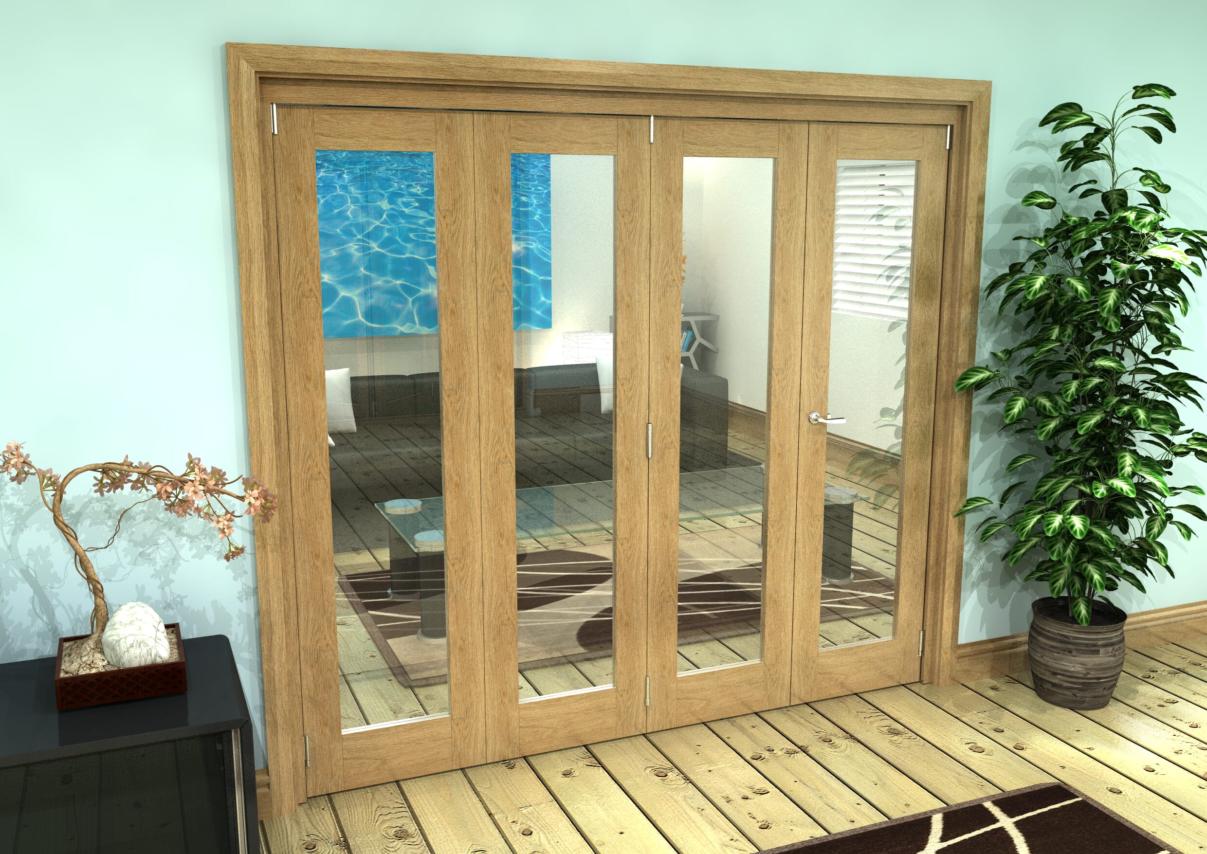 2060x2220x133mm 7ft 4 Door Oak P10 Roomfold Grande Clear