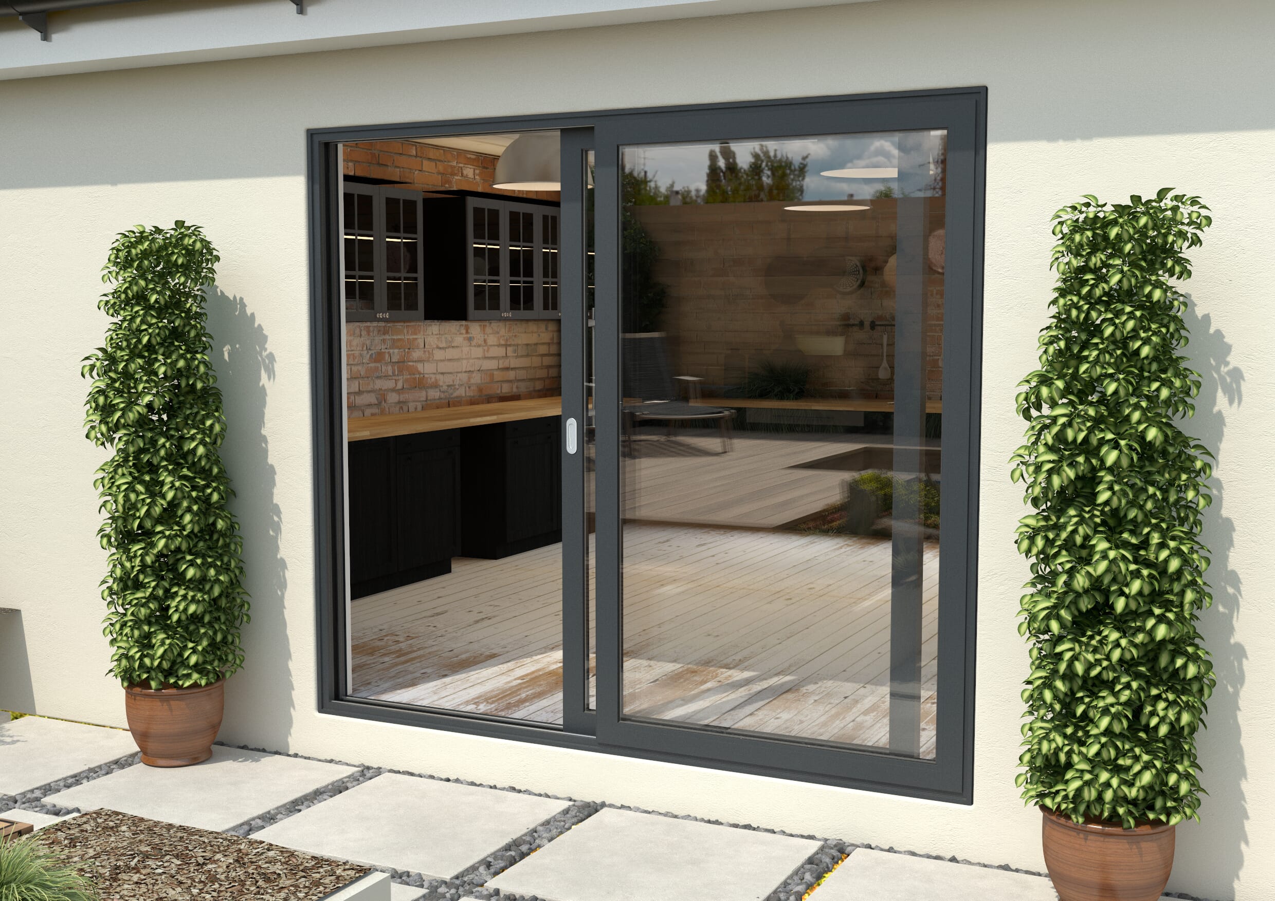 Part Q 2400mm Anthracite Grey Aluminium Sliding Doors Lh Sliding Rh