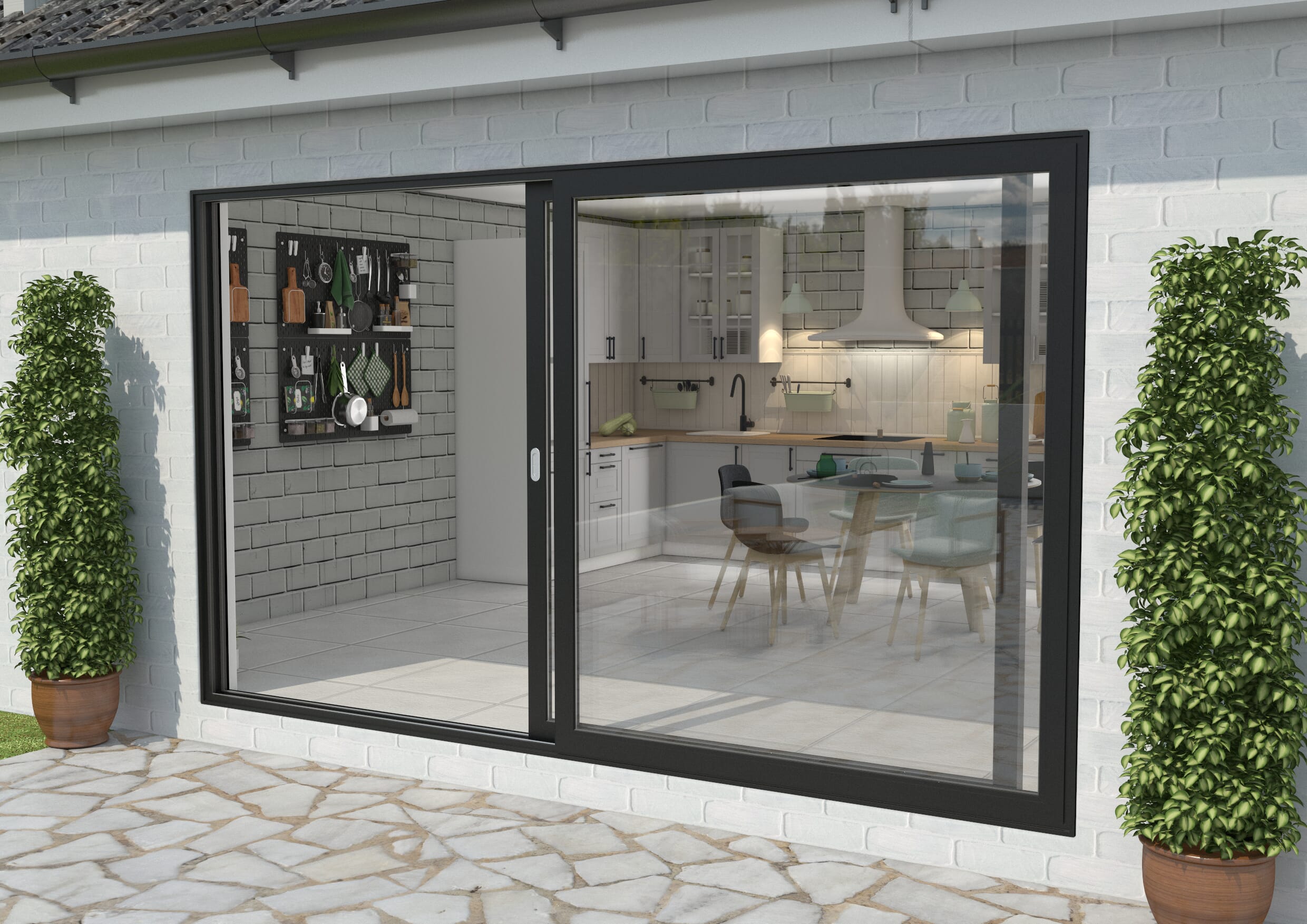 Mm Black Aluminium Sliding Doors Lh Sliding Rh Fixed Bifold Doors