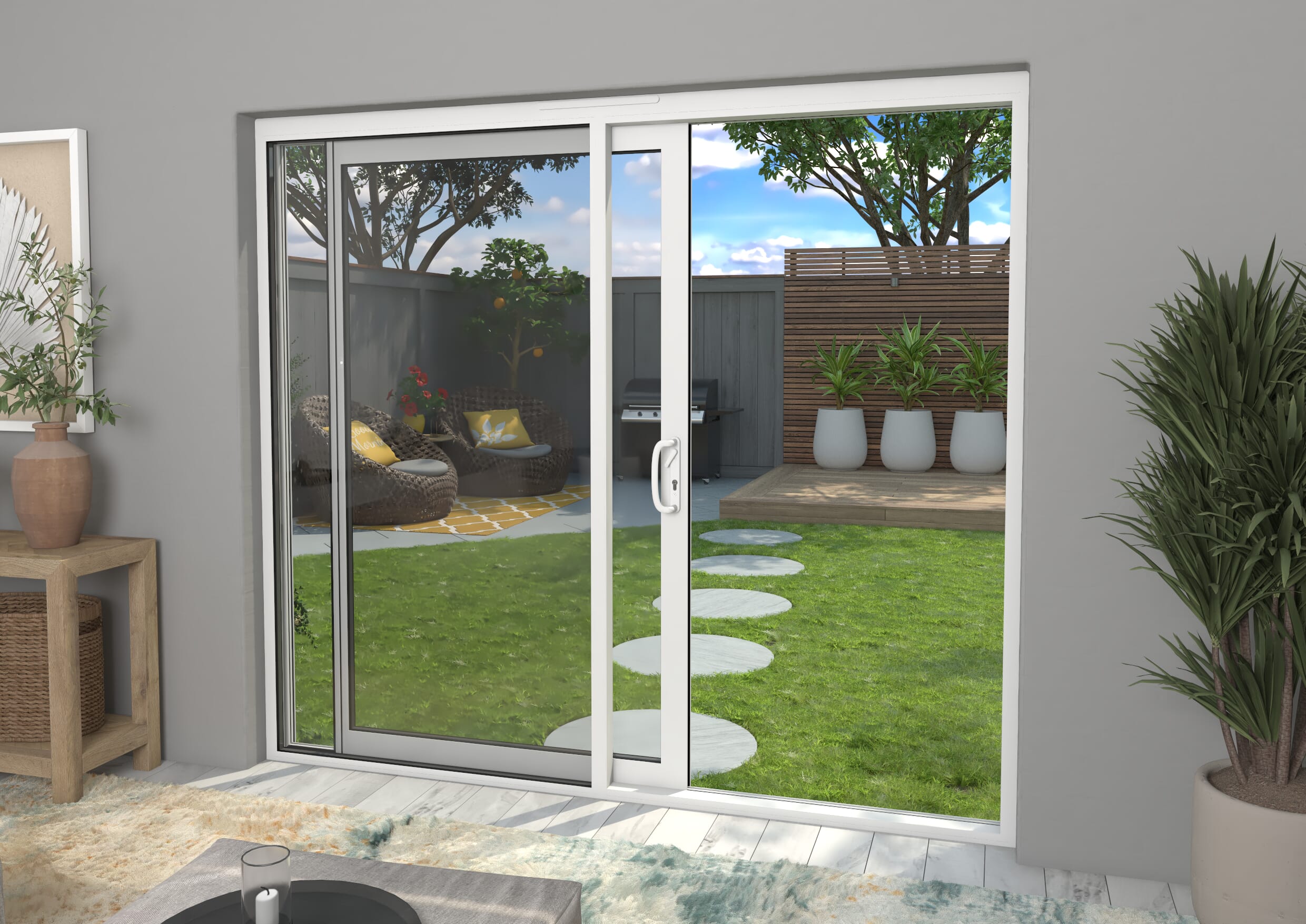 2400mm Supreme White Aluminium Sliding Doors Lh Sliding Rh Fixed At