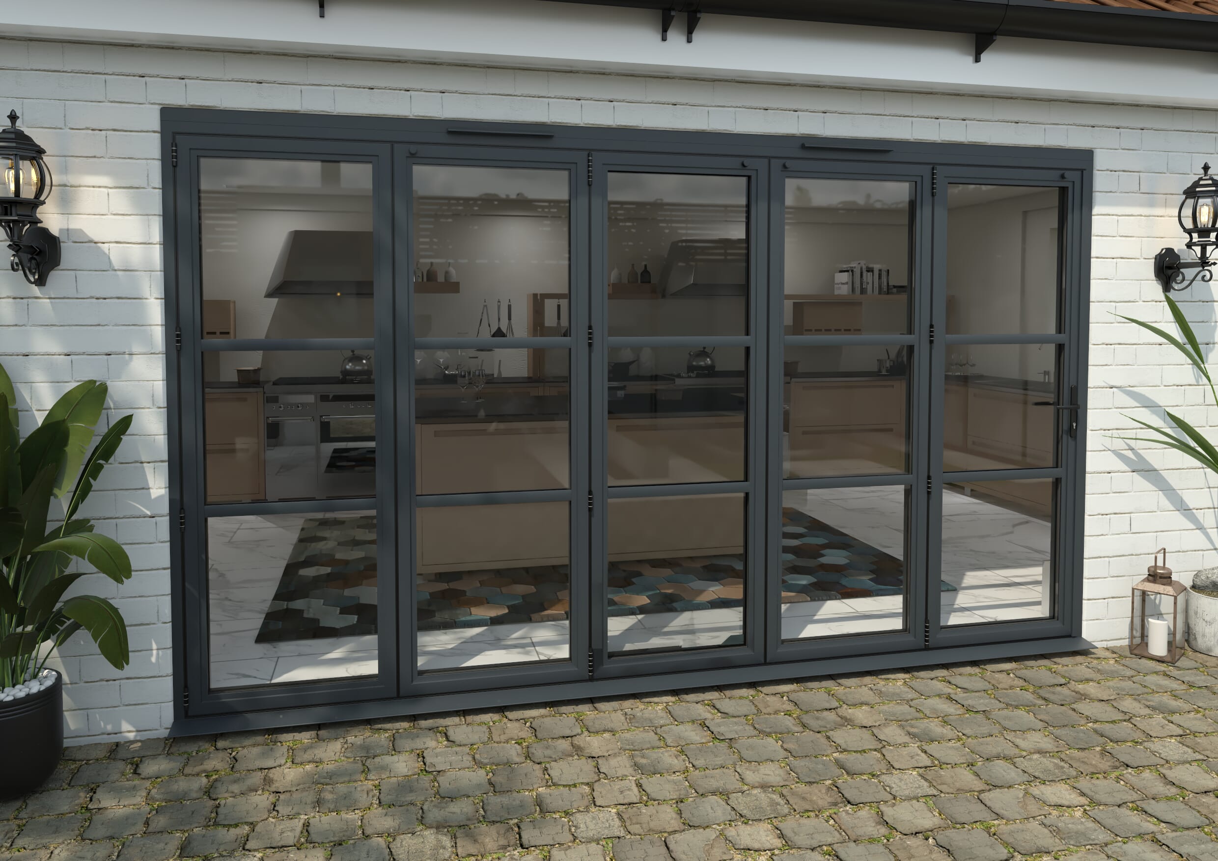 3600mm Grey Heritage Aluminium Bifold Doors 5 Left At Vibrant Doors