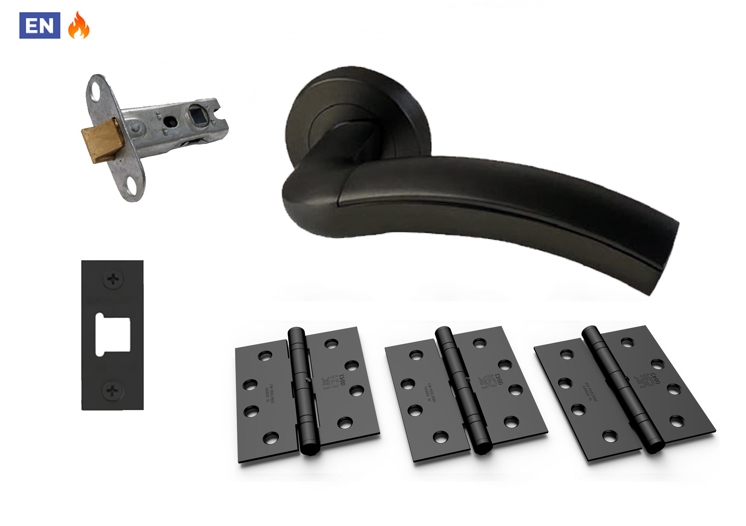 Kedleston Matt Black Fire Door Handle Pack