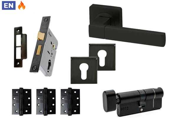 Repton Matt Black Fire Door Handle Pack