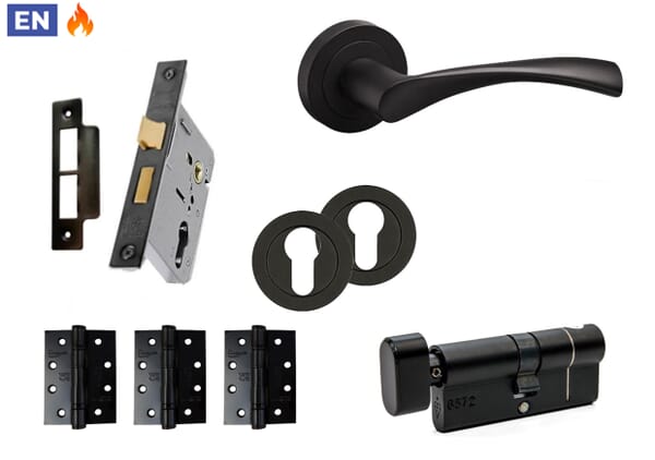 Chellaston Matt Black Fire Door Handle Pack