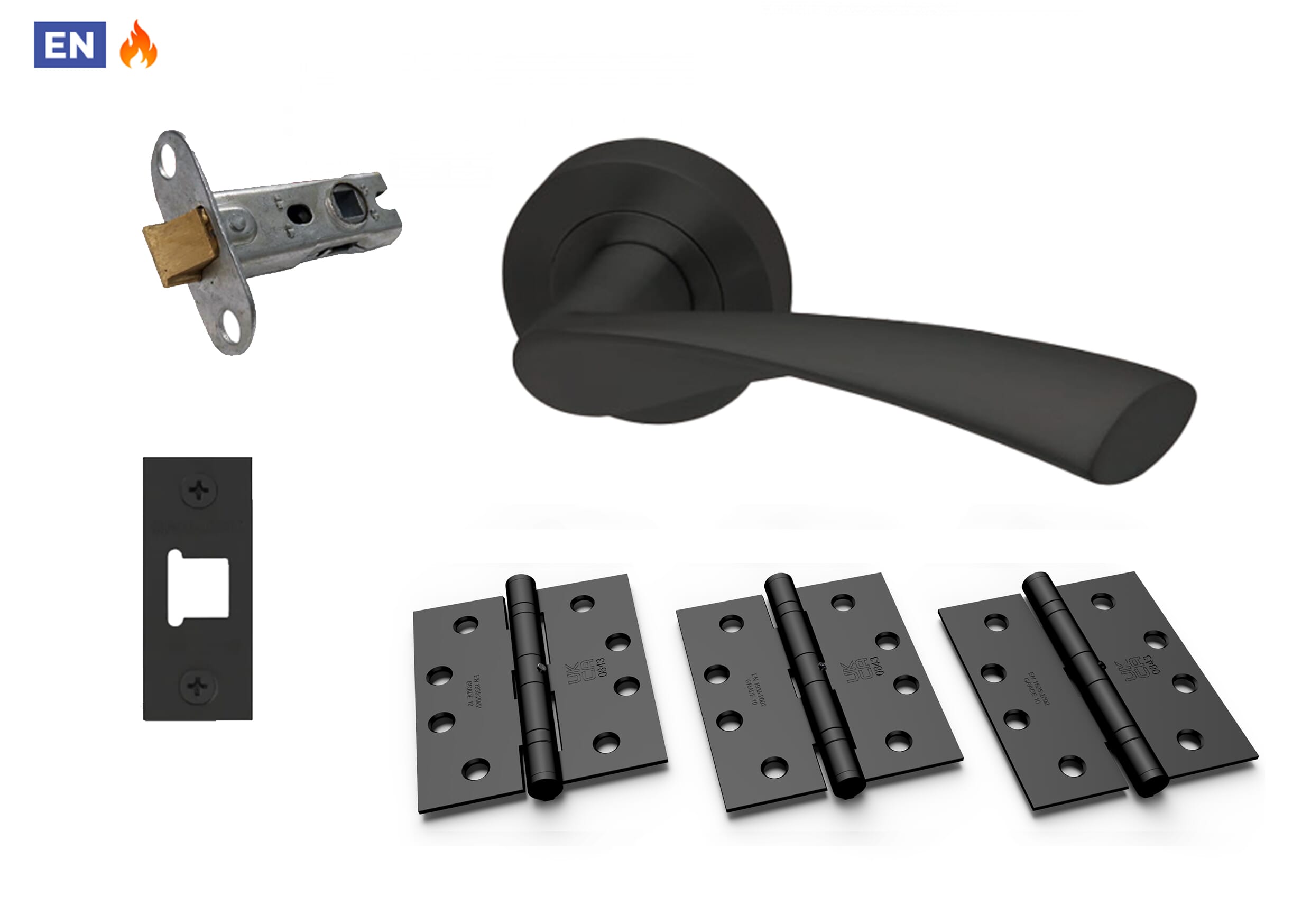 Chellaston Matt Black Fire Door Handle Pack