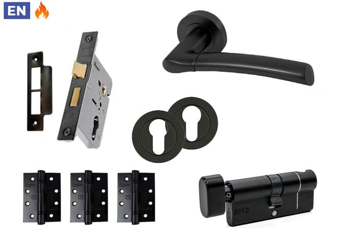 Morley Matt Black Fire Door Handle Pack