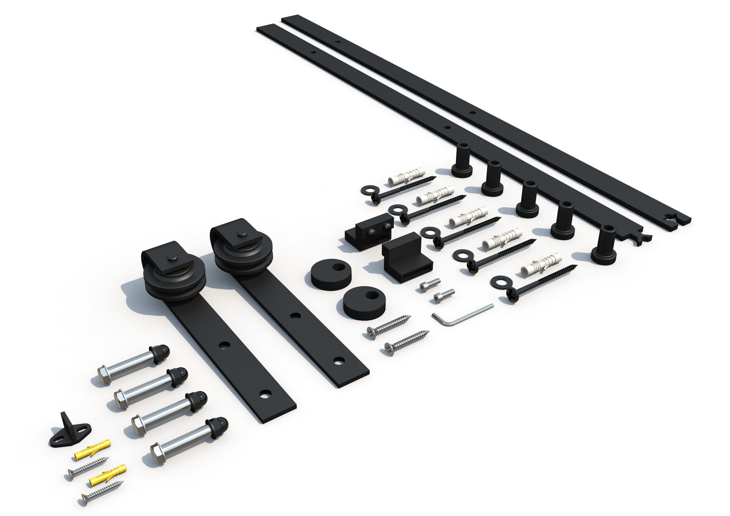 2000mm Black Sliding Barn Door Hardware w/ Pull Handles