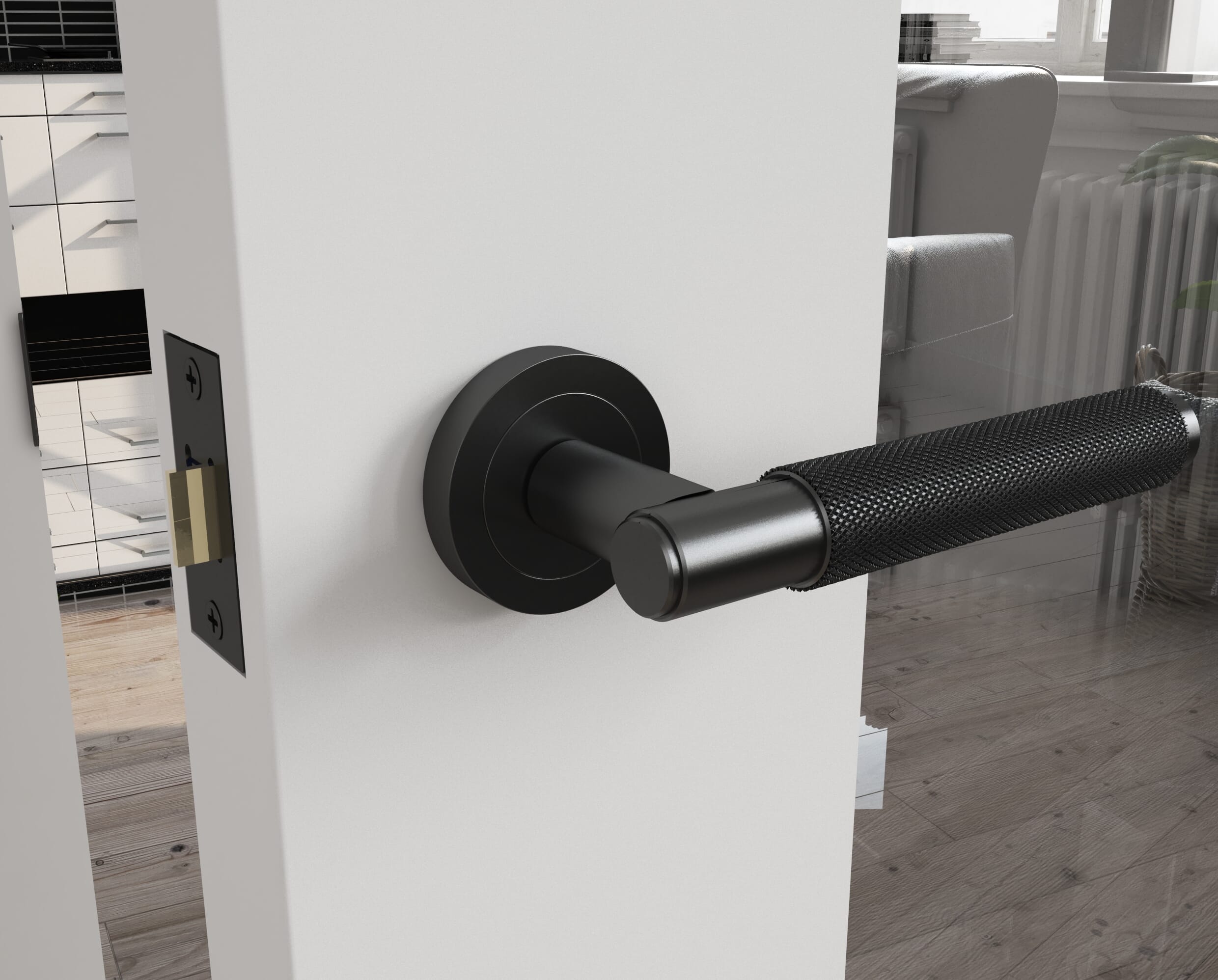 Knurled Matt Black Fire Door Handle Pack