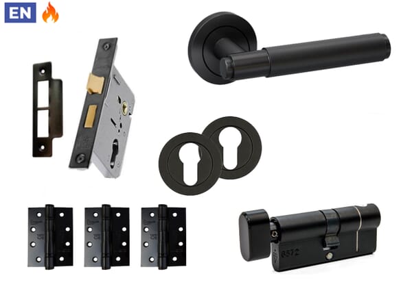 Knurled Matt Black Fire Door Handle Pack