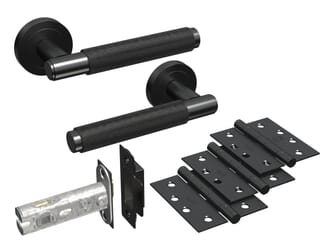 Knurled Matt Black Fire Door Handle Pack