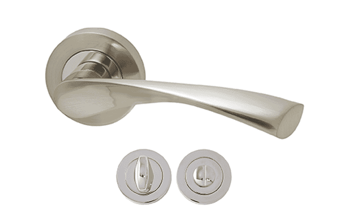 Chellaston Hardware with Bathroom Lock (Polished Chrome/ Satin Nickel)