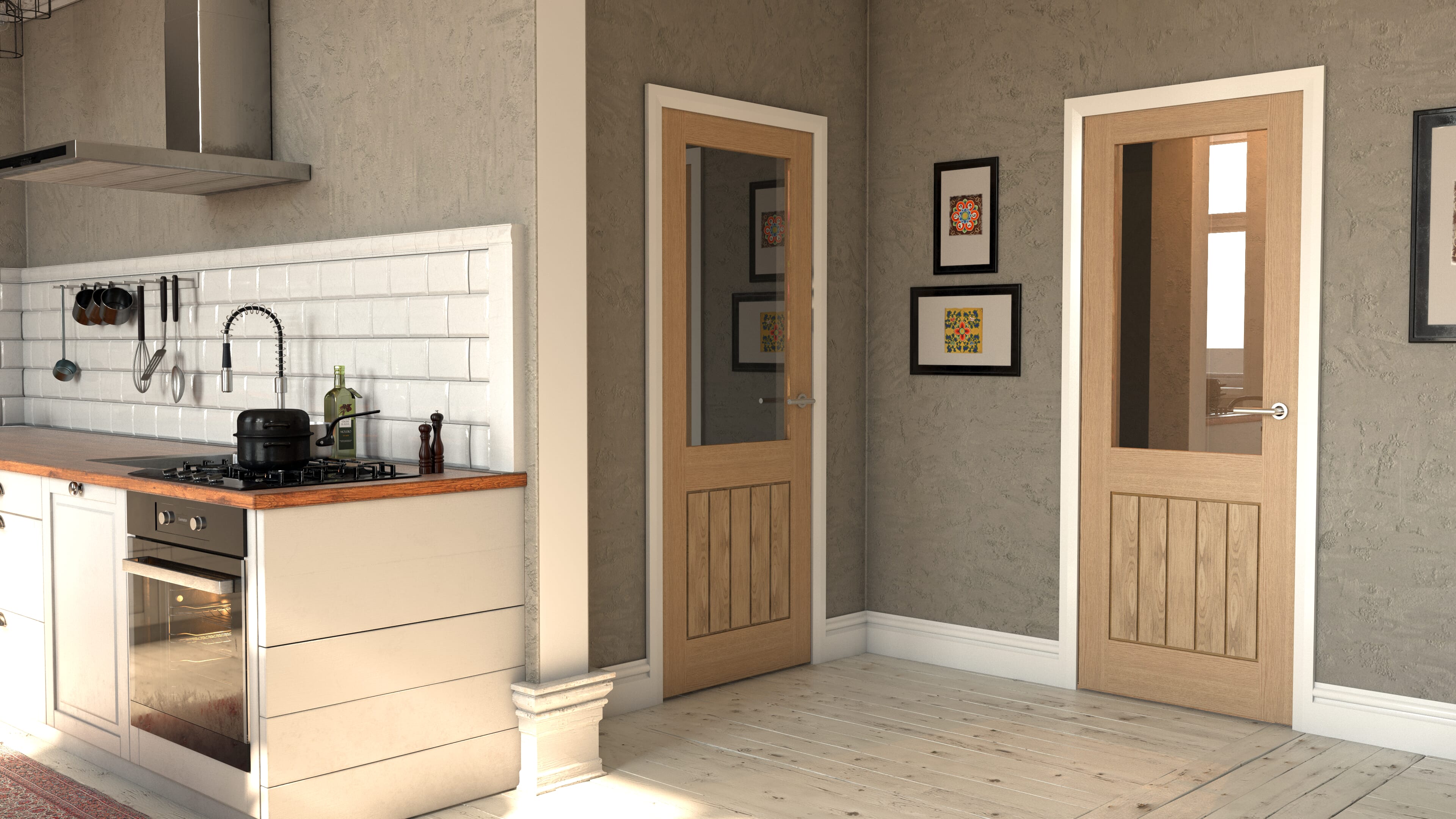 Mexicano Oak Clear Glazed Internal Door Set
