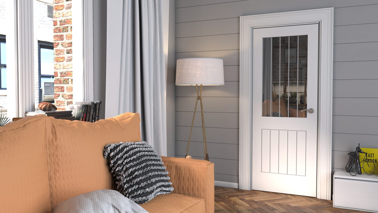 Suffolk White Clear Glazed with Frosted Lines - Prefinished Internal Door Set