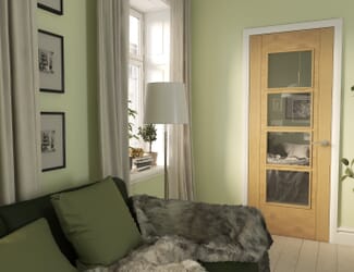 Iseo Oak 4L Clear Glazed - Prefinished Internal Door Set