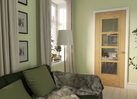 ISEO Oak 4L Clear Glazed - Prefinished Internal Door Set