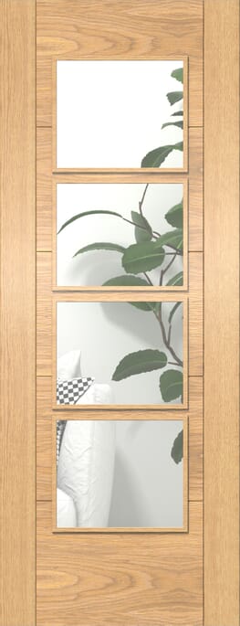 ISEO Oak 4L Clear Glazed - Prefinished Internal Door Set