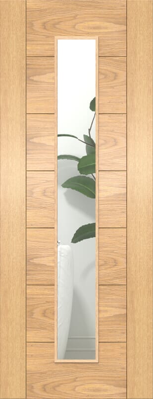 Modern 7 Panel Clear Glazed Oak - Prefinished Internal Door Set