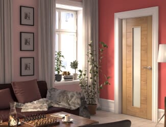 Modern 7 Panel Frosted Glazed Oak - Prefinished Internal Door Set