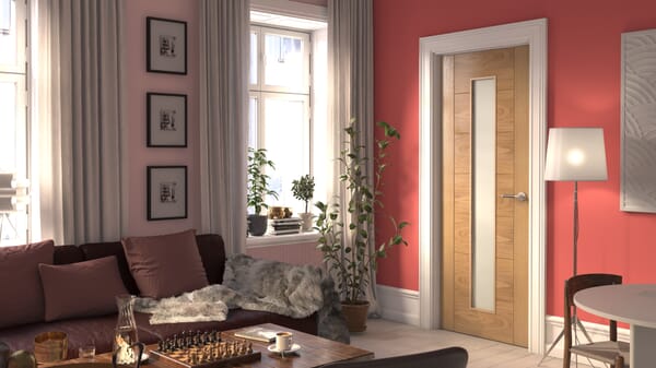 Modern 7 Panel Frosted Glazed Oak - Prefinished Internal Door Set