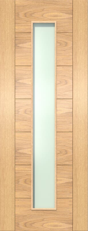 Modern 7 Panel Frosted Glazed Oak - Prefinished Internal Door Set