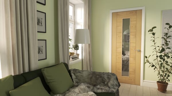 Modern 7 Panel Clear Glazed Oak Internal Door Set