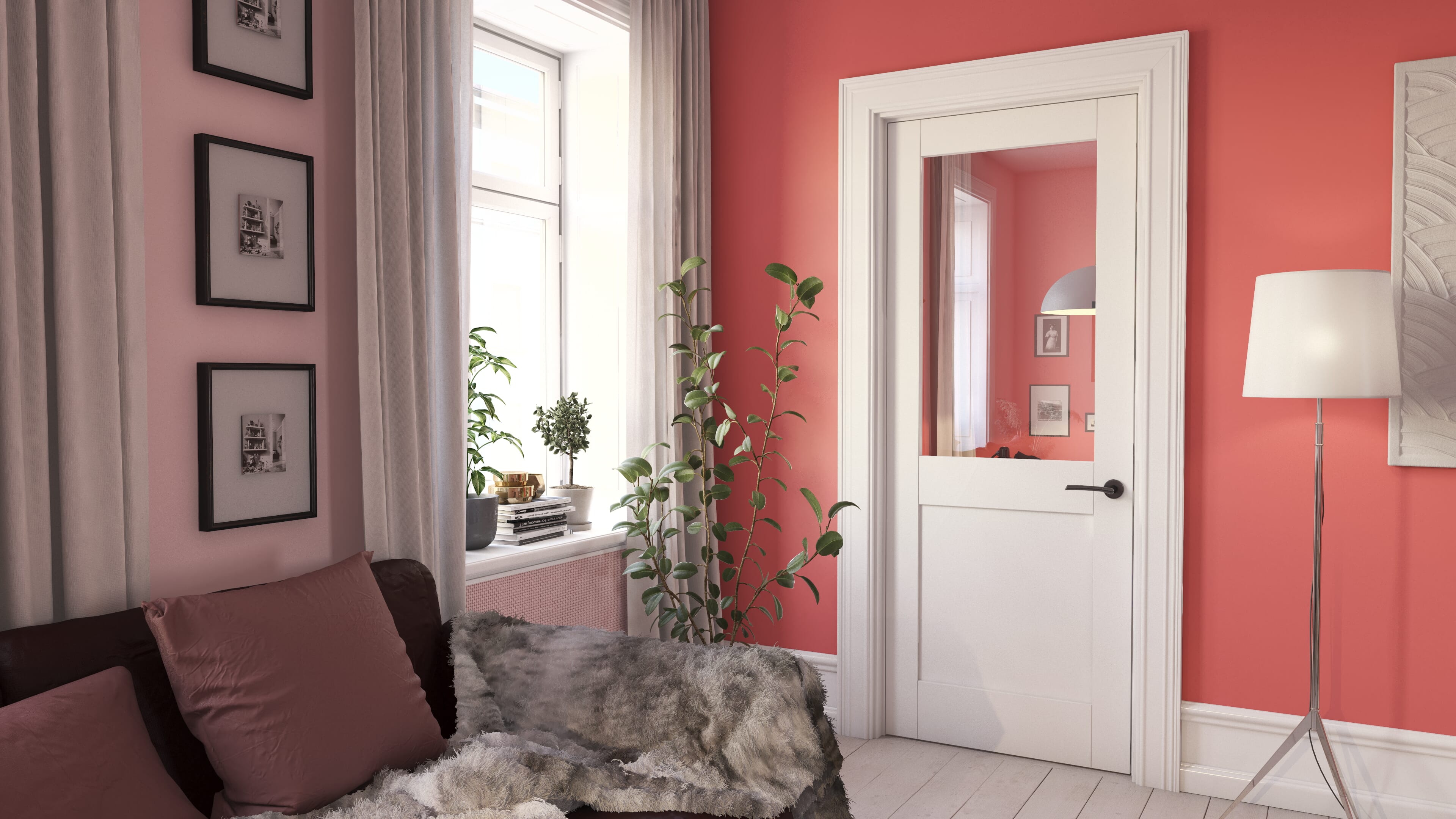 Modern Shaker 2 Panel Clear Glazed White - Prefinished Internal Door Set