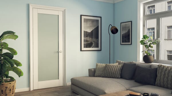 Shaker 1 Light Frosted Glazed White Internal Door Set