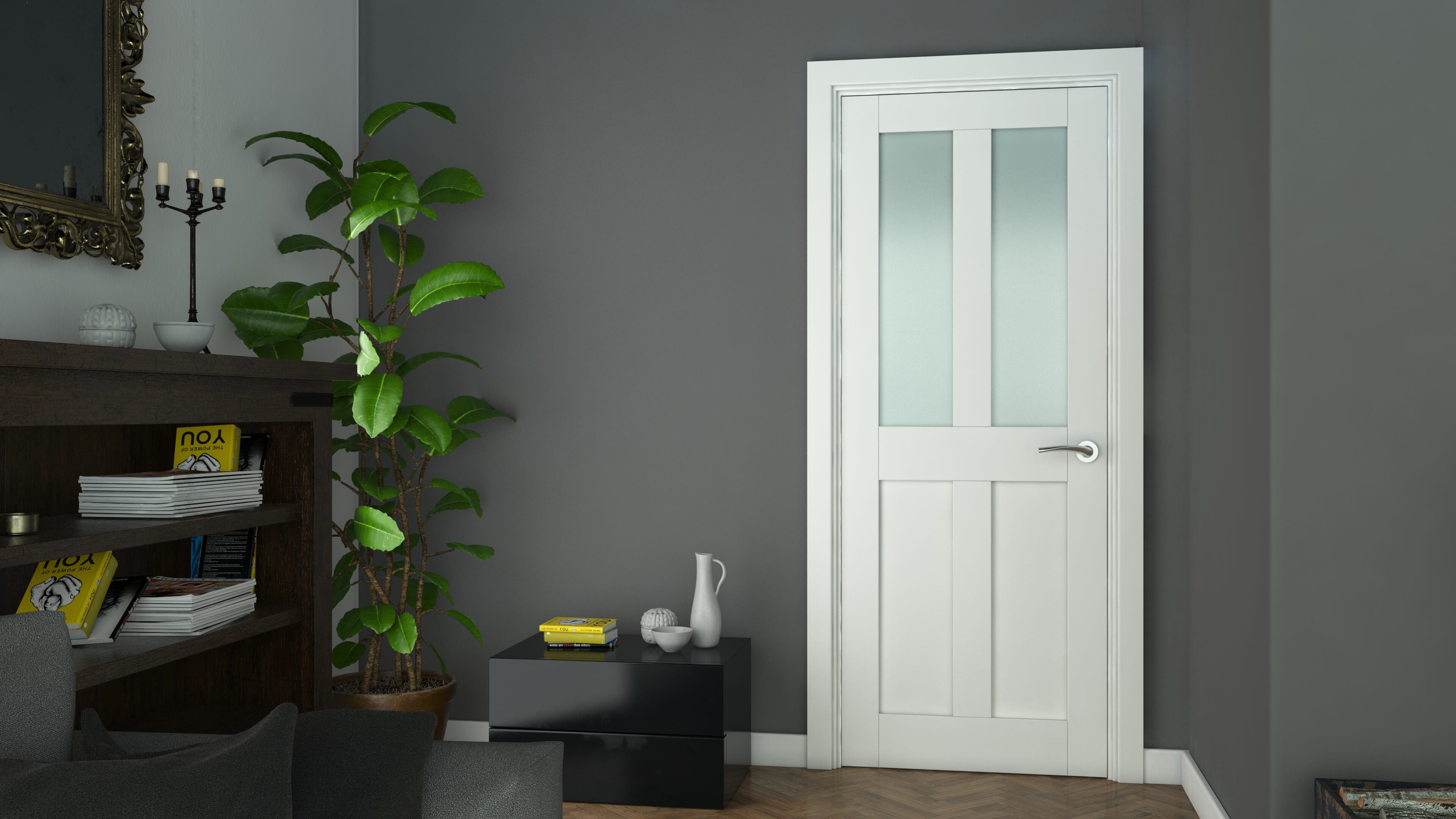 Victorian Shaker Frosted Glazed White - Prefinished Internal Door Set