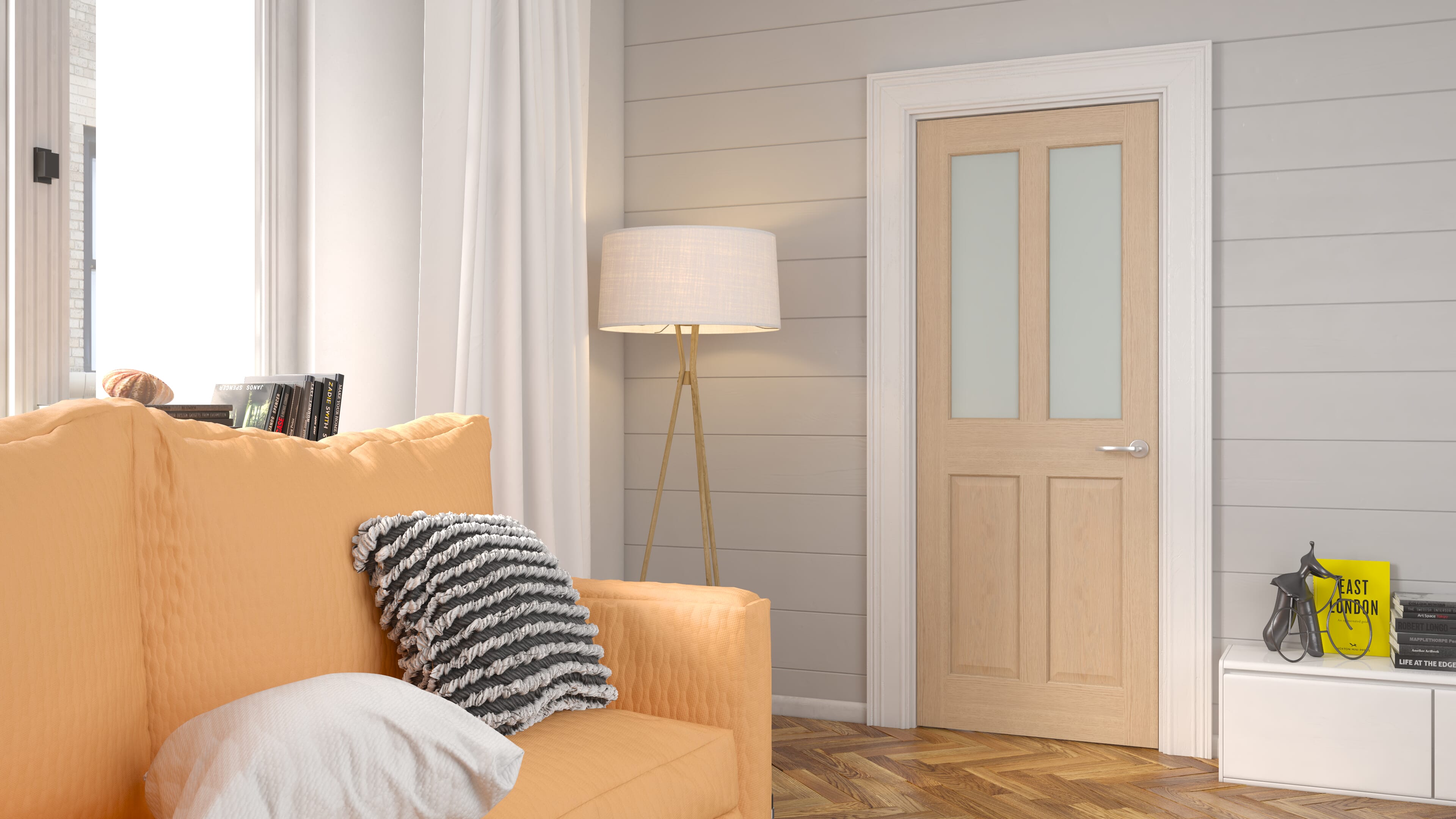 Traditional Victorian Frosted Glass Oak Internal Door Set