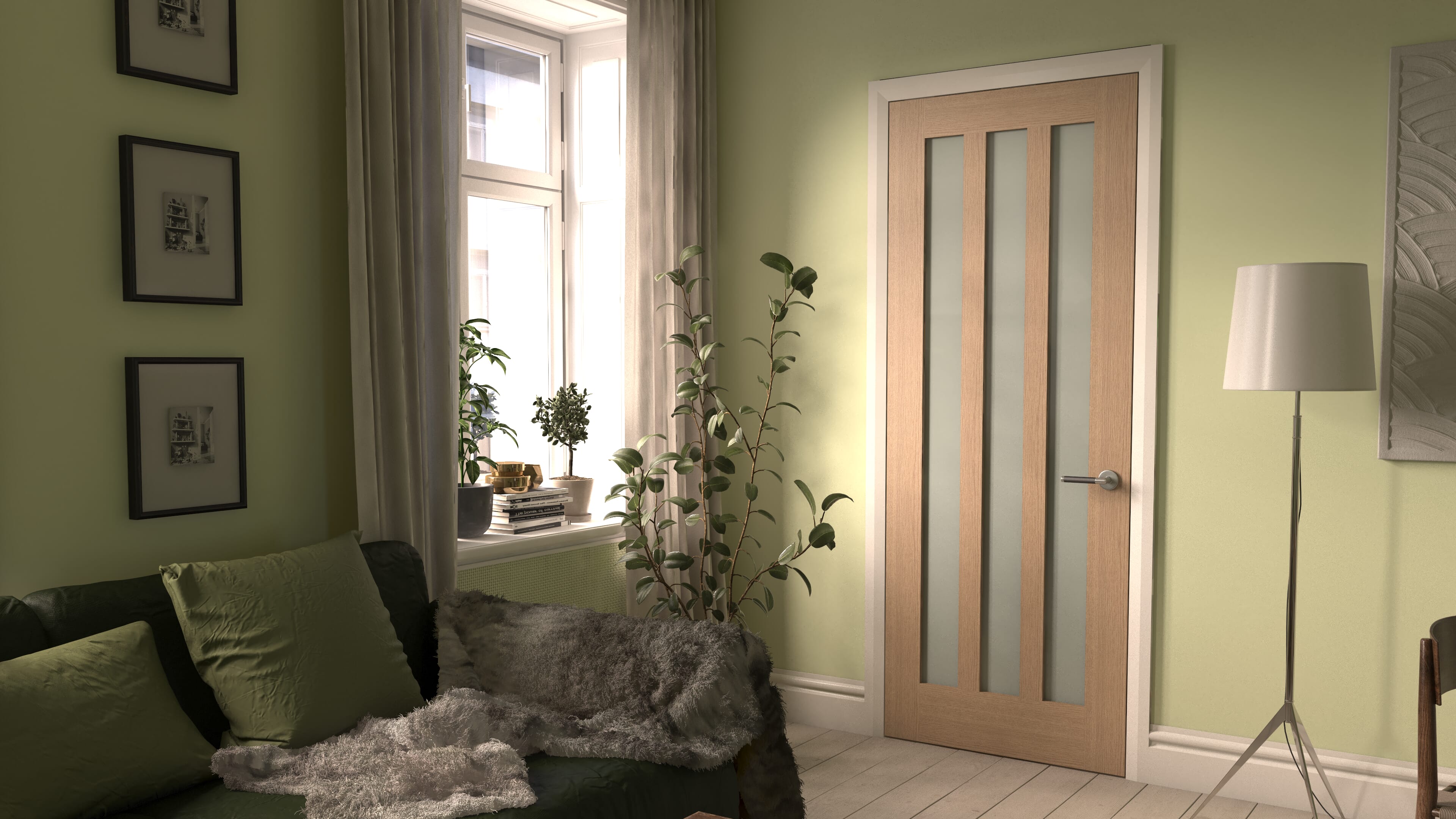 Aston Frosted Glass Oak Internal Door Set