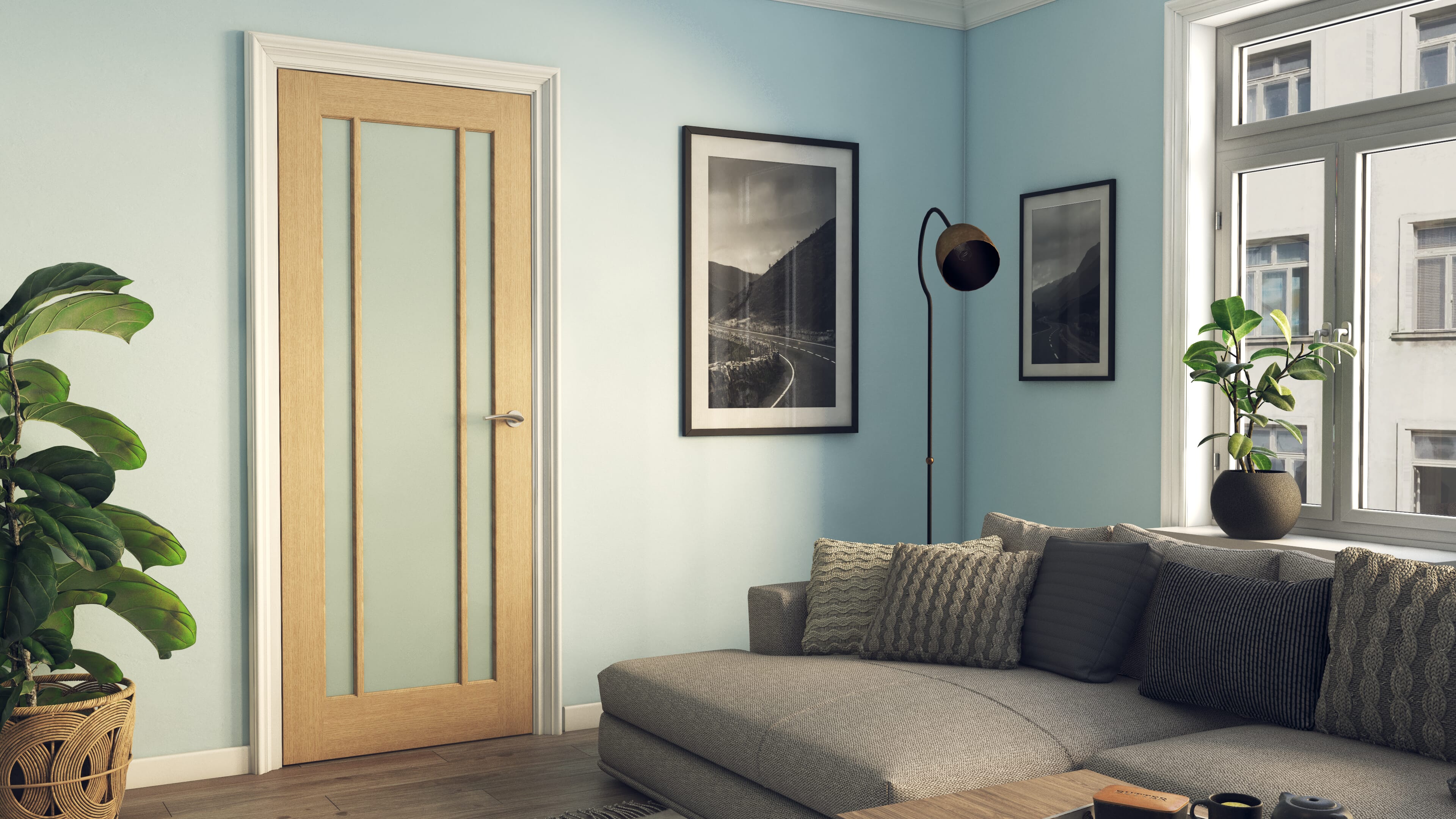 Lincoln Frosted Glass Oak Internal Door Set