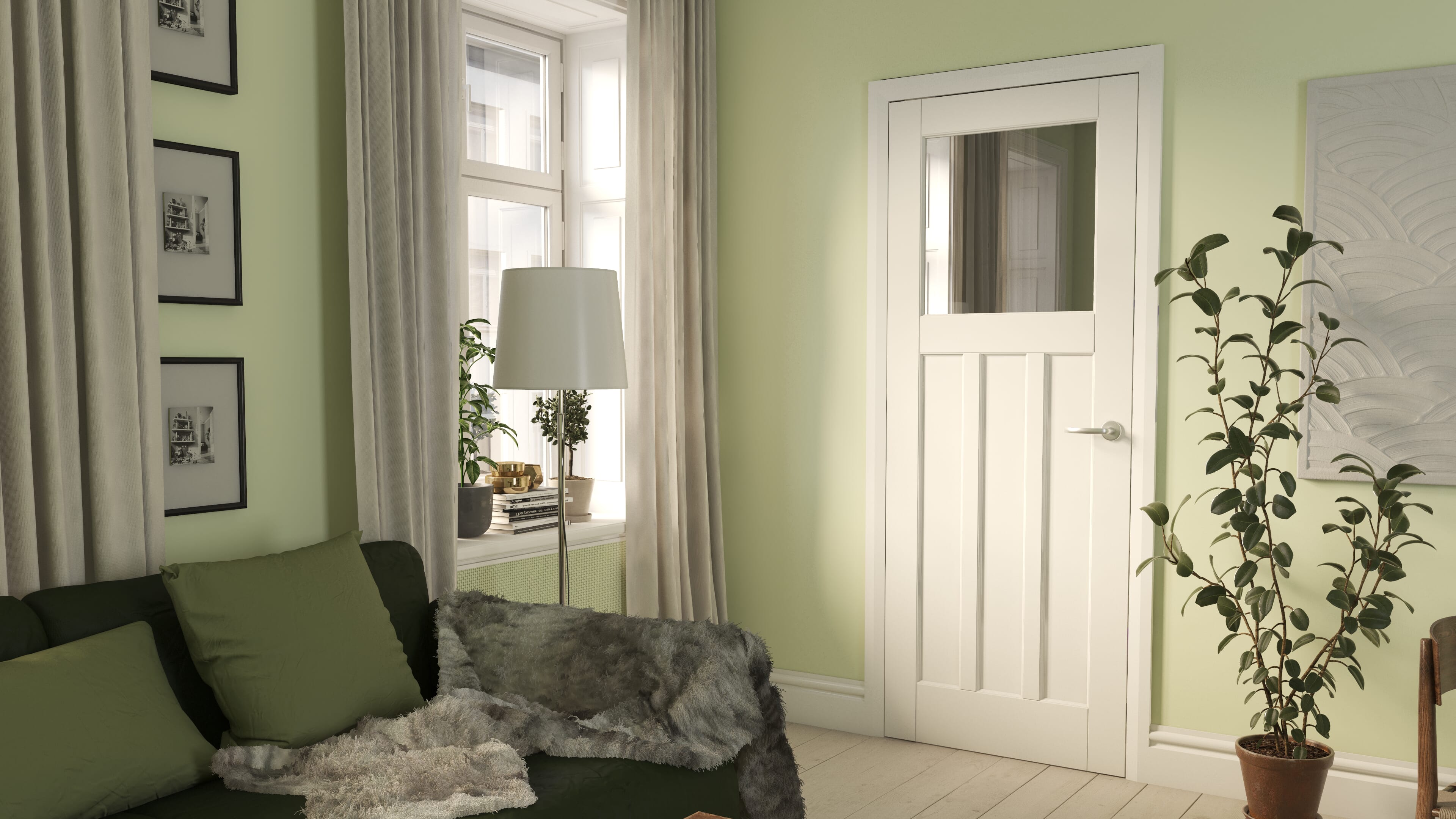 DX 30s Style Clear Glass White Internal Door Set