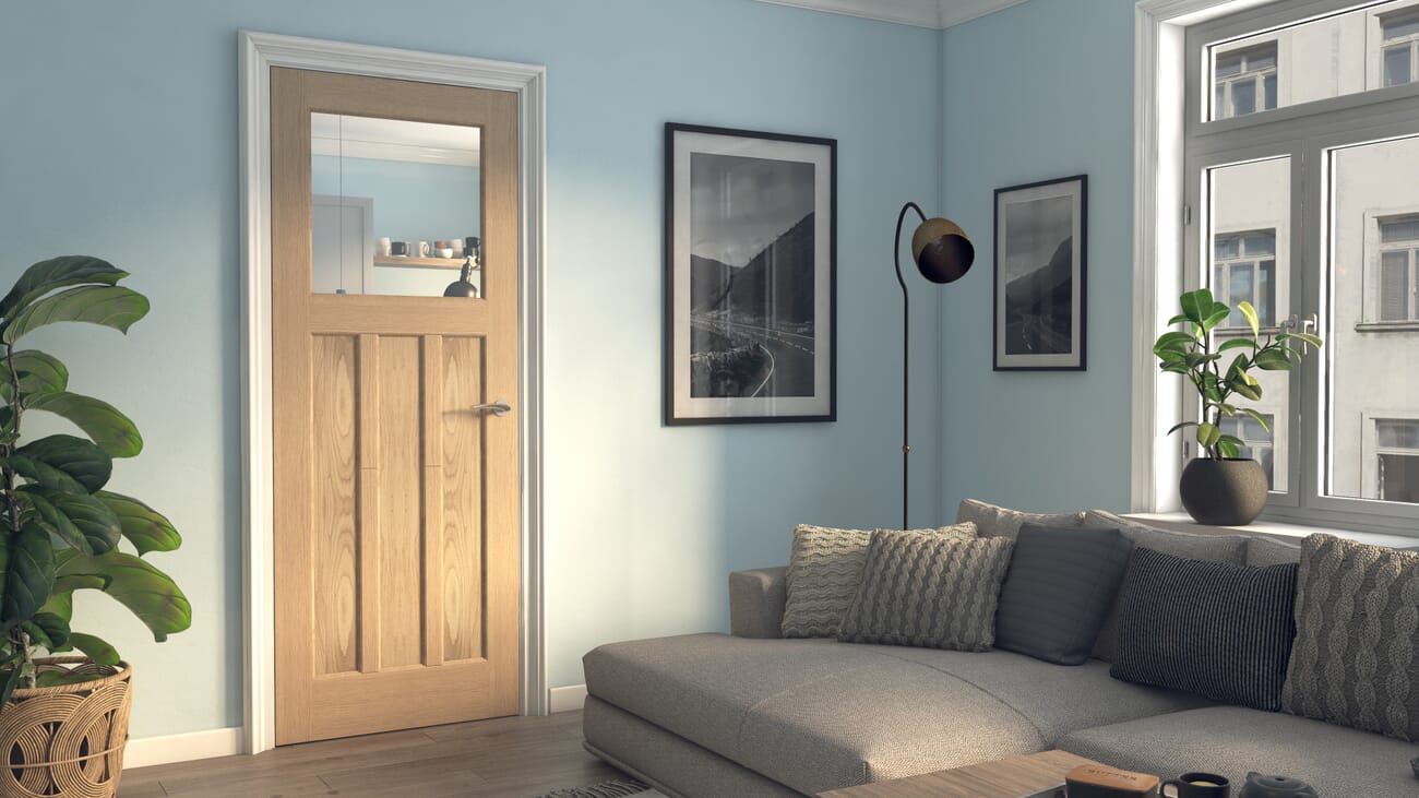 DX 30s Style Clear Glass Oak Internal Door Set