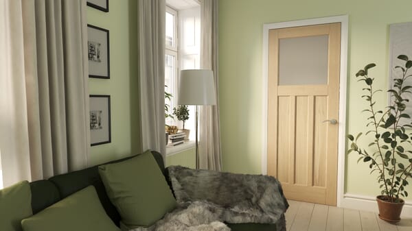 DX 30s Style Frosted Glass Oak Internal Door Set