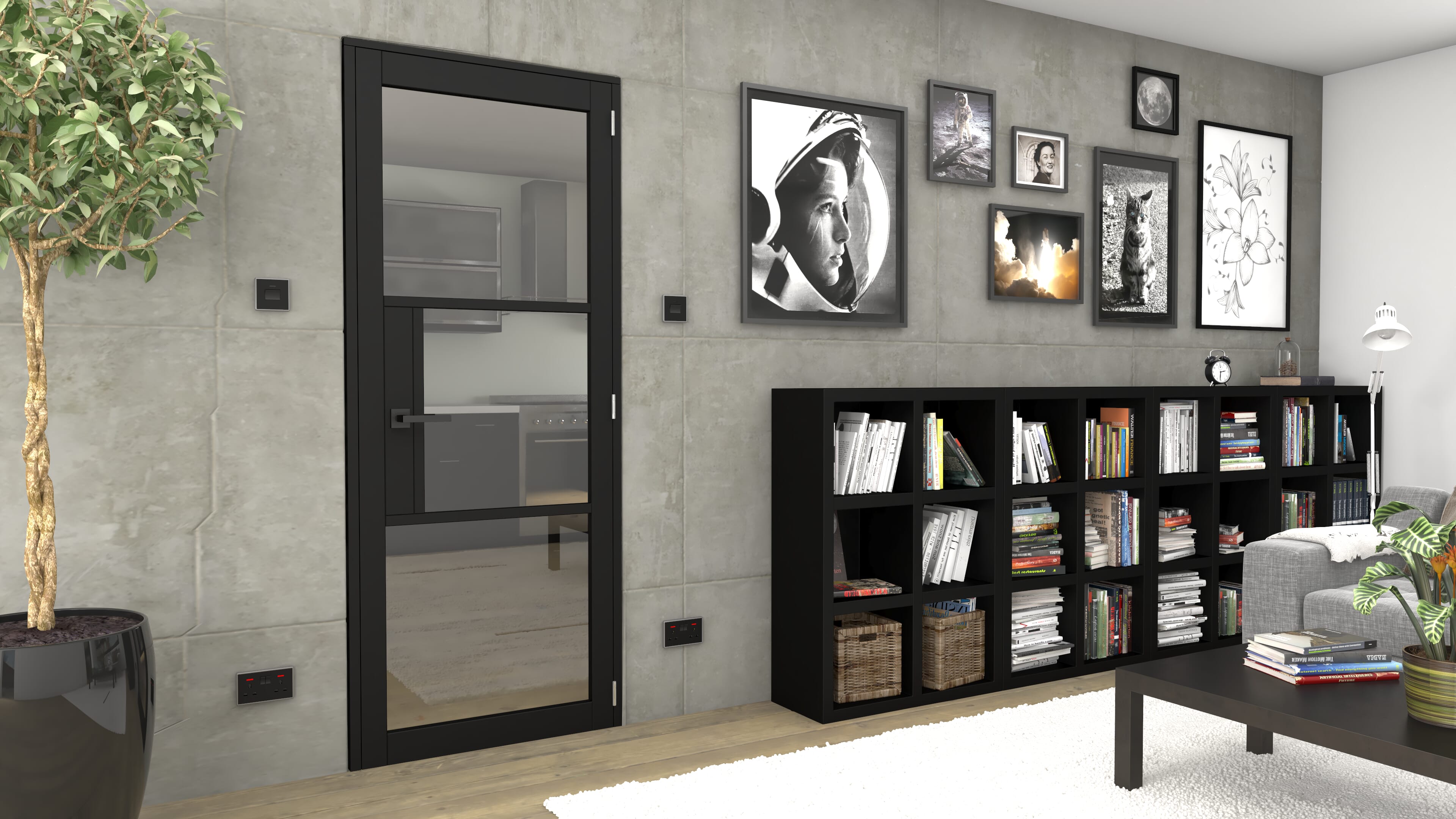 Heritage Clear Glass Black Internal Door Set