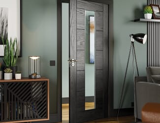 Seville Brushed Black Oak Glazed Prefinished Internal Door Set