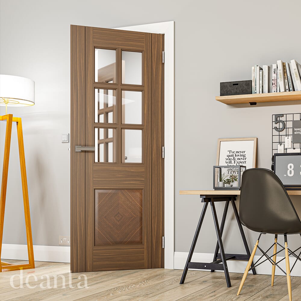 Kensington Walnut Glazed Prefinished Internal Door Set