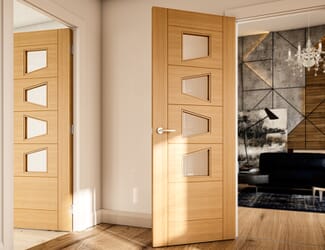 Seville Oak 4L Slanted Glazed Prefinished Internal Door Set