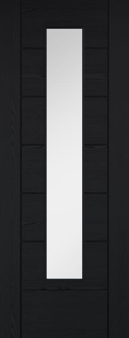 Linear 7 Panel Clear Glazed Black Laminate Internal Door Set