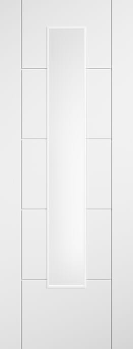 Linear 7 Panel Clear Glazed White Laminate Internal Door Set