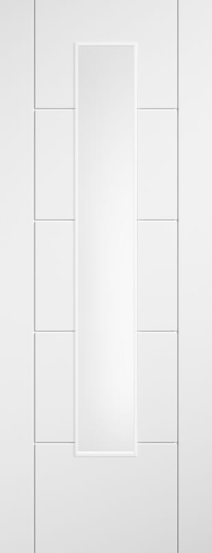 Linear 7 Panel Clear Glazed White Laminate Internal Door Set