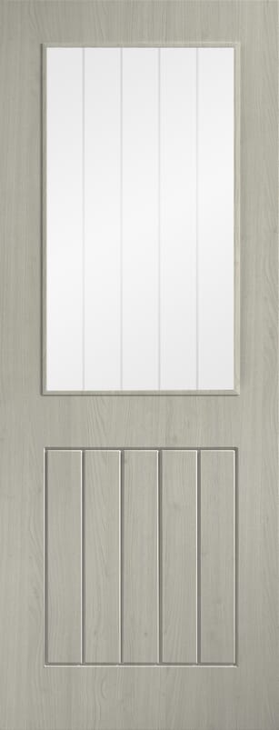 Cottage Light Grey Clear Glass with Frosted Lines Laminate Internal Door Set