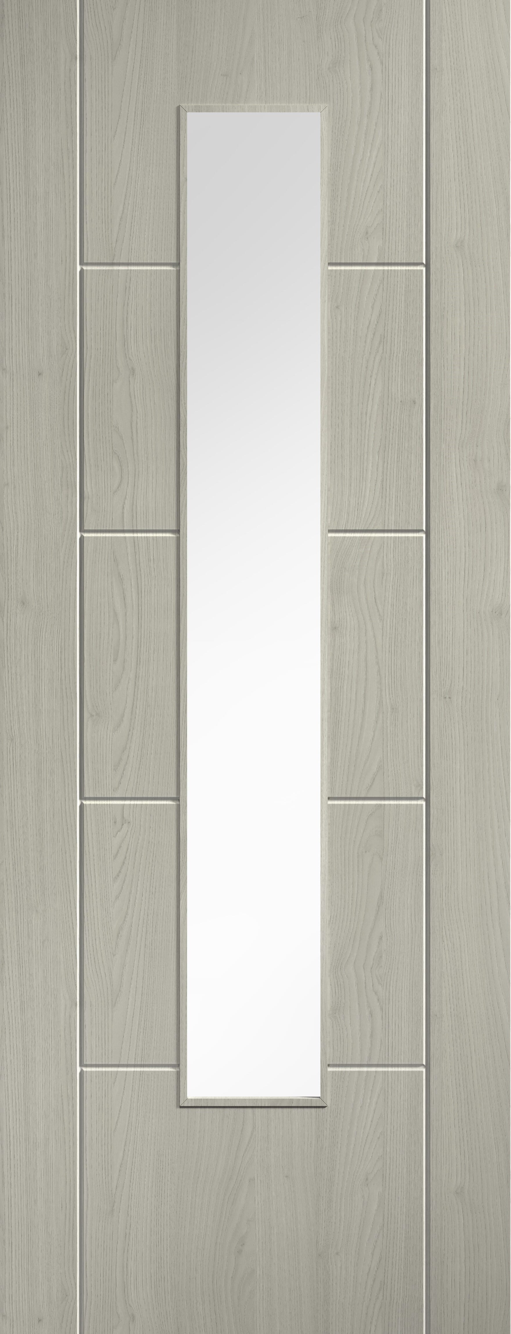 Ladder 5 Panel Clear Glazed Light Grey Laminate Internal Door Set